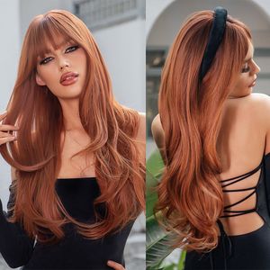 Perucas Sintéticas GEMMA Vermelho Marrom Cobre Gengibre Longo Liso para Mulheres Onda Natural com Franja Cabelo Cosplay Resistente ao Calor 230413