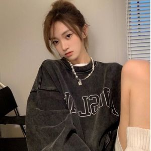 Kvinnors hoodies tröjor Houzhou vintage överdimensionerade kvinnor grunge hippie streetwear pullover långärmade harajuku kvinnlig y2k koreansk 230325