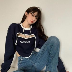 Women's Hoodies Sweatshirts HOUZHOU Vintage Kpop Women Y2k Streetwear Pullover Aesthetic Korean Fashion Cropped Sweatshirt Female Harajuku Hippie 230325