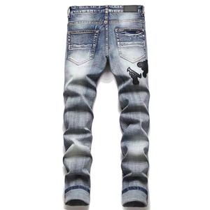 2023 European and American Mens Jeans designer ripped jeans hip-hop high street fashion brand cycling motorcycle embroidery close-fitting slim pencil pants