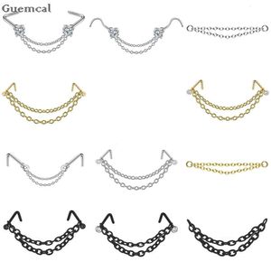 Nose Rings Studs Gual Stainless Steel Doublelayer Chain Nail Accessories Sexy Fashion Piercing 230325