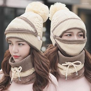 Beanies Beanie/Skull Caps Women's Winter Warm Woolen Hat And Bib Three-piece Knitted With Ear Protection Bandana Neck GaiterBeanie/Skull