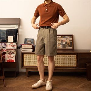 Herrshorts Röda Bermuda Retro Semi-Casual Walk korta plisserade byxor för män