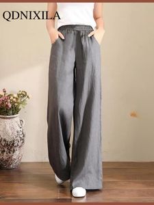 Kvinnor Pants S 2023 Springtime Linen Wideleg Pant's Drawstring Oversize Cargo Pant Sweatpants Casual Pants Streetwear Women 230325