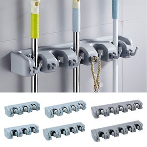 Förvaringshållare rack Hilife Plastic Mop Holder Broom Hanger vägg monterad 345 Position Borste Support Broomstick Hook Storage Rack Badrumsorganisatör 230324