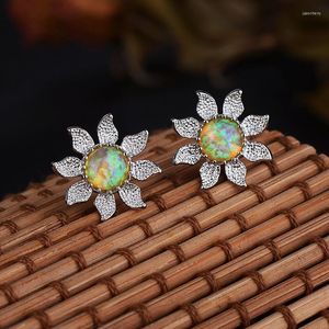 Stud Earrings Fashion Sunflower Flower Inlay Yellow Cubic Zirconia Exquisite Unique Women Wedding Engagement Party Jewellry