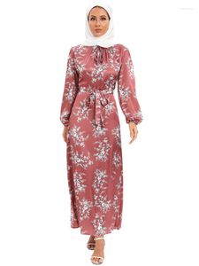 エスニック服サテン花柄のヒジャーブローブイスラム教徒ドレスエレガントシックな女性ドレスモロッコオリエンタルラマダンジャラビヤジルバブ