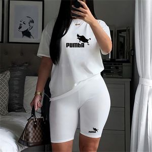 Women's Two Piece Pants Women Set Summer Short Sleeve O-Neck Tee TopsPencil Shorts Suits Tracksuits Outfit Graphic T Shirts Jogging 220325