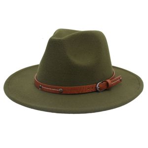 Stingy Brim Hats 5661cm PU Belt Wide Brim Fedora Hat Women Men Felt Cap Autumn Bull Belt Jazz Ladies Hat Country Hat sombreros de mujer 230325