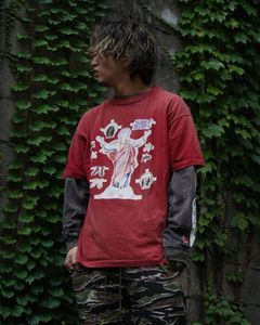 Red Saint Maniche corte Colore del marchio Denim Jeasus Tears Stampa Michael Magliette Taglie forti T-shirt Uomo Vintage Lavato acido Oversize Streetwear -