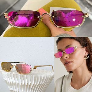 Semi-Rimless Diamond Cut Purple Lens Solglasögon Kvinnor MAN snidade utomhus Kör Glasögon 1278 Fashion Sexig Small Frame-glasögon Designer Guldtonade metallskuggor