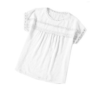 Blouses feminina Summer redond pescoço pulôver de manga curta camisa de renda para mulheres camisetas camisetas