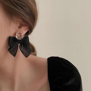 Dingle örhängen smycken koreansk söt svart vit bowknot kvinnor tyg spetsbåge mode droppe gåva grossist
