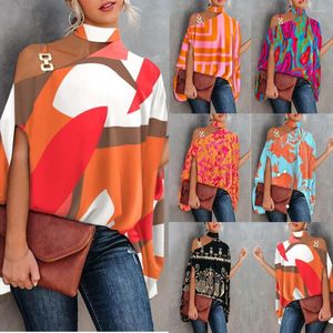 Women's Blouses Summer 2023 Halter Neck Bat Sleeve Print Shirt Women's