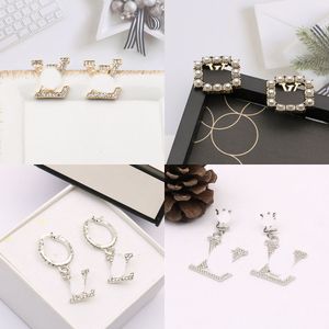 23SS 20Style Mixed Brand Designer Letters Stud 18K Gold Plated 925 Silver Circle Women Crystal Rhinestone Pearl Earring Party Jewerlry