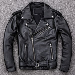 Men's Leather Faux Spring Classical Motorcycle Oblique Zipper Jackets Men Natural Calf Skin Thick Slim Cowhide Moto Biker Man 230324