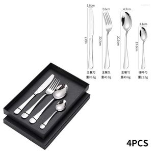 Dinnerware Sets 4 Pcs/set Baby Teaspoon Spoon Feeding Fork Knife Utensils Set Stainless Steel Kids Learning Eating Habit Children