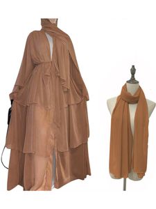 Ethnic Clothing Muslim Cardigan with Scarf Abayas Dresses Chiffon Open Abaya Dubai Turkey Kaftan Casual Robe Kimono Female Caftan Islam 230324