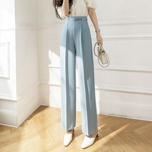 Calça feminina s calça coreana de calça alta da cintura com perna larga 2023 Casual feminino roupas preto 230325