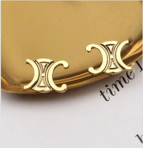 2Color Simple Gold Plated Brand Designers Letters Ear Stud Sier Geometric Women Circle Crystal Earring Jewerlry