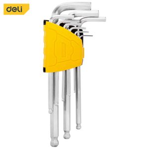 Deli 1.5-10mm 9pcs Long Flat End Hex Key Ball Set Cr-V Material Universal Spanner Repair Hand Tools