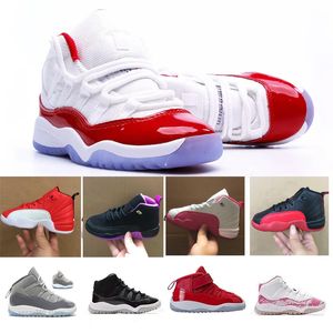 With Box Kids Shoes TD Jumpman 11 Cherry 11s Cool Grey 12 12s Flu Game Black Deadly Pink Gym Red Athletic Sneakers Kid darling baby shoe