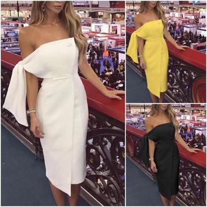 Abiti casual Explosion Solid Tie Sleeve Button Irregular Midi Dress Women Off Shoulder Short Cocktail Party Abiti da ballo elegantiCasual