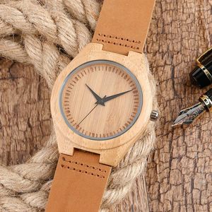 Wristwatches Fashion Unisex Wrists Watches Quartz Leather Casual Simple Watch Men And Women Handmade Wooden Clock Female Male Bamboo Gifts