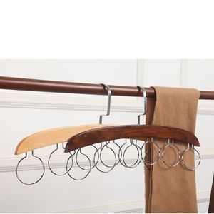 Wood Scarf Ring Hanger Storage Holder Hole Hanger 6 Ring Scarves Display Rack Space Saving Closet Hotel Use Metal Belt Hangers dh989