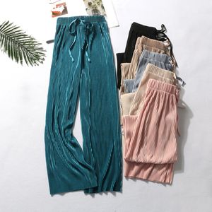 Calças femininas Capris plissou plissado gelo solto seda coreana casual colaboração de perna larga caseira home clássico esportes roupas meninas roupas pretas 230325