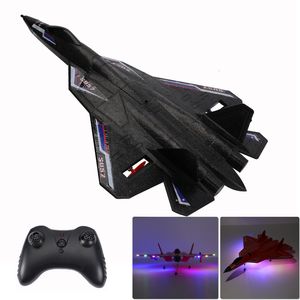 Aeronaves ElectricRC Plano RC SU 57 Avião controlado por rádio com luminosa asa fixa de asa fixa Brinquedos de controle remoto elétrico para crianças 230325