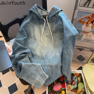 Kvinnors jackor vintage för kvinnor mode denim tröjor huva casual streetwear överdimensionerad kappa koreanska y2k topps 2023 ropa mujer 230325