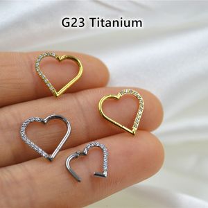 Носовые кольца шпильки 10pcs G23 Cz Heart 16GX810 Обручаный перегородка шарнир с петли