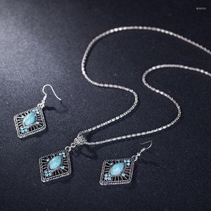 Naszyjne kolczyki Zestaw Blue Crystal Rhombus Wedding Austria CZ Kamienna wisiorek dla kobiet zaręczyny