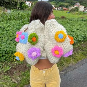 Kadın Örgü Tees Mosimolly Hardigan Sweater El yapımı çiçek jumper Örgü Dış Giyim 230324
