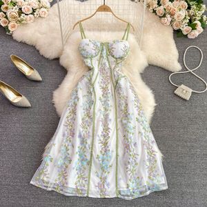 Pura luxúria fragmentada flor cinta vestido longo 2023 verão cintura magro sem mangas aberto para trás a linha chiffon grande balanço vestido