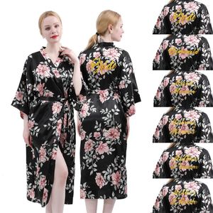 Kobiety z nadrukiem snu kwiat długa szata Kimono wanna Suknia Kobieta seksowna panna młoda druhna ślub luźna nocna strój satynowy sukienka domowa