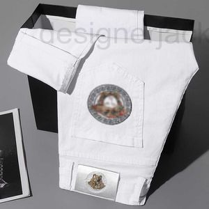 Erkek Kot Tasarımcısı yeni ilkbahar yaz erkek jean saf siyah beyaz iki renkli pamuklu yüksek elastik küçük ayak dar Kore Medusa işlemeli pantolon 9B6W