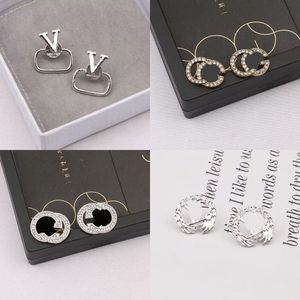 23SS 20Style Mixed Brand Designer Letters Stud Hoop 18K Gold Plated 925 Silver Circle Women Crystal Pearl Earring Jewerlry