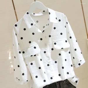 Camicette da donna 2023 Moda donna Manica a tre quarti Marguerite Dot Star Stampa Camicia da ufficio Camicetta Top Abbigliamento donna Bianco Sexy