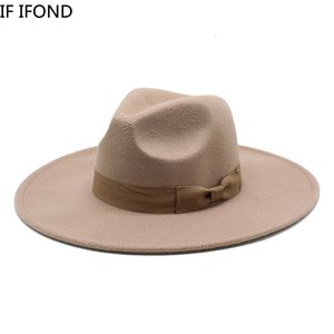 Cappelli a tesa avara British Style Uomo Donna Inverno Feltro Fedora Cap 95cm Big Wide Derby Wedding Church Jazz 230325