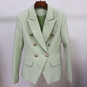 Damen-Anzüge, Blazer, HIGH STREET 2023, klassische Designer-Jacke, schmale Passform, Metall-Löwenknöpfe, zweireihig, zartes Grün 230325