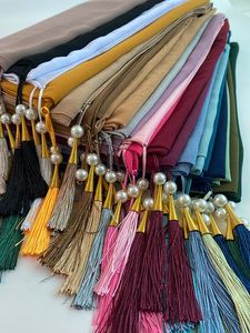 Lenços 10pc/lot bubble chiffon soldous color lenf long wrap shawl femme bufandas com pérolas hijabs borla