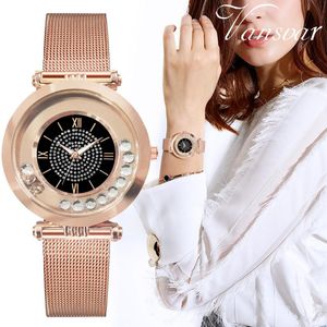 Wristwatches 2023 Female Watch Quartz Rolling Beads Rose Gold Hand Clock Luxury Fashion Casual Stainless Steel Diamond Wrist #ASS
