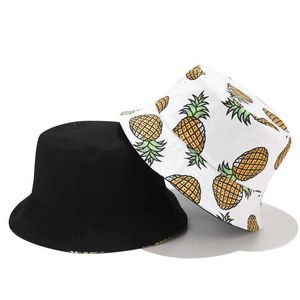 Breda brimhattar tropiska unisex-tryck ananas hink hat fällbar beh fiske chapeau ouoor solhatt för kvinnor och män p230311