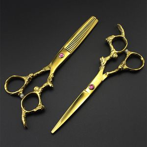 Hår sax Professional Japan 440C 6 '' Gold Dragon Hair Scissors Haircut Thinning Barber Haircutting Cutting Shears Frisör 230325