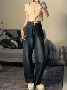 Женские джинсы Houzhou Vintage Backgy Jeans High талия уличная одежда Y2K Гранж женские штаны 90 -х