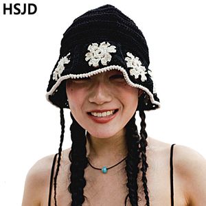 Chapéus de borda ardente moda de crochê artesanal hollow primavera verão verão panamá panamá bucket chapéu feminino feminino de malha de gorro pescador tampa 230325