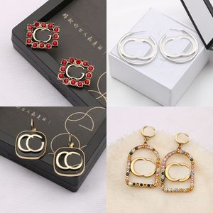 23SS 20Style Simple Fashion Designer Letters Stud Hoop 18K Gold Plated 925 Silver Circle Women Rhinestone Earring Wedding Party Jewerlry