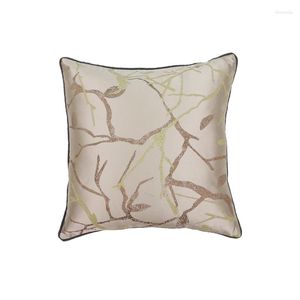 Kudde Light Luxury Satin Branch Jacquard Sofa Dekorativt täcke Leaf Brodery Home El Office Car Pillow Case